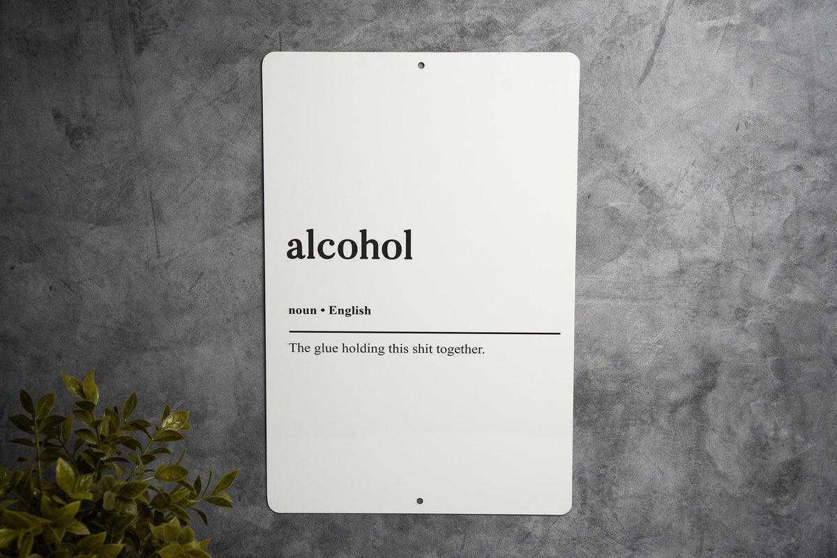 Alcohol Funny Definition Metal Sign - Humorous Bar Decor, Quirky Drink Humor, Unique Wall Art, Home Bar Accessory — photo 1
