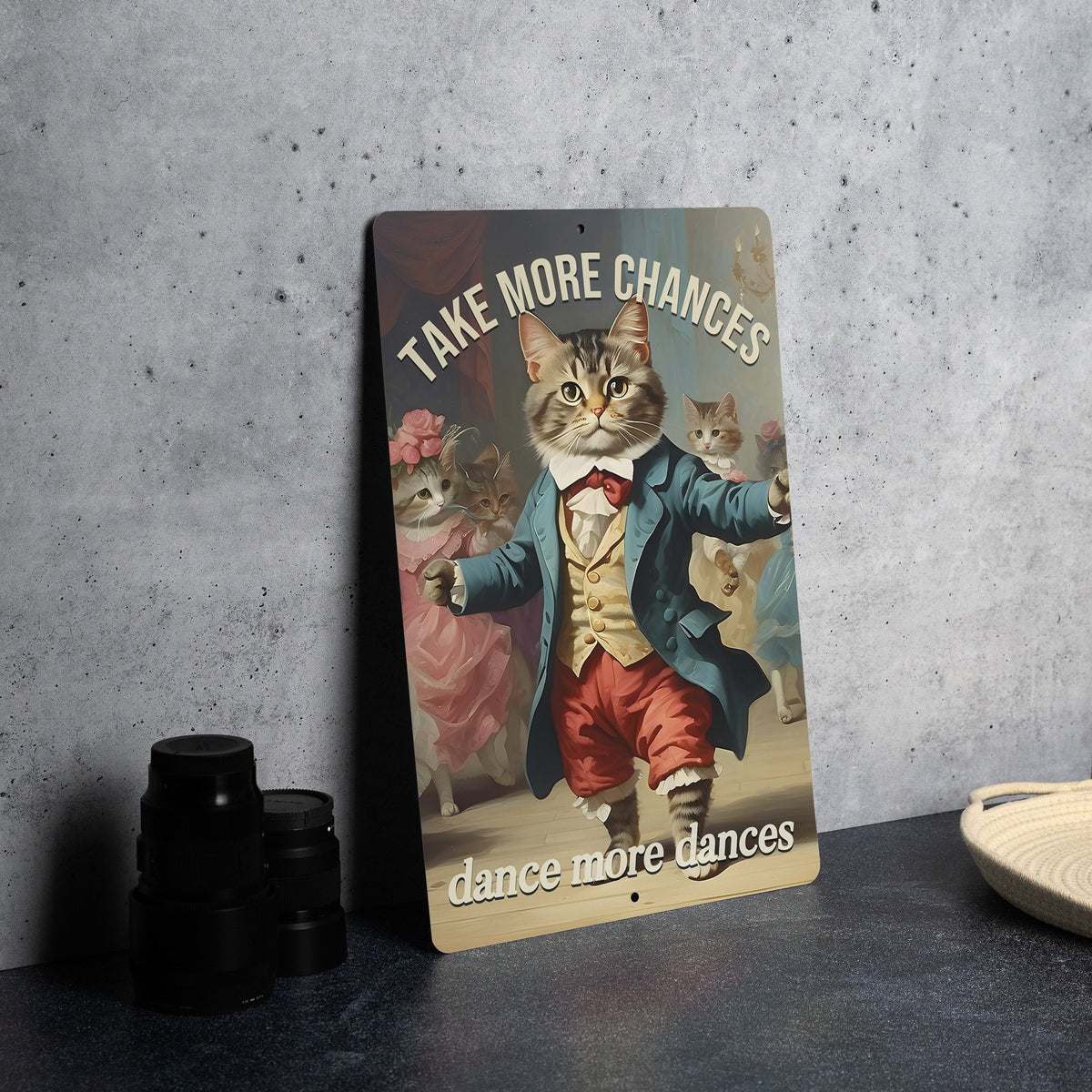 Take More Chances... Dance More Dances Metal Sign - Cute Dancing Cat, Inspirational Decor, Funny Wall Art — photo 1