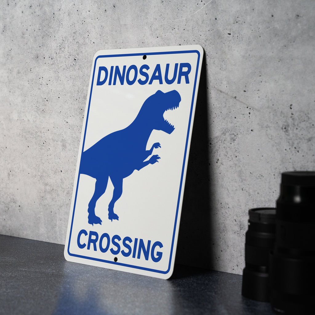 Dinosaur Crossing Metal Sign, Prehistoric Decor, Kids Room Accessory, Unique Garden Sign, Wall Art — photo 5