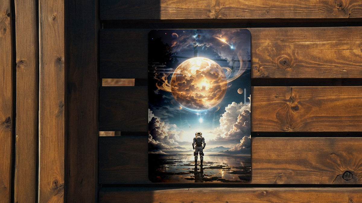 Astronaut Themed Planet Wall Art Metal Sign - Space Exploration, Cosmic Art, Sci-Fi Decor, Galaxy Design, Outer Space — photo 4