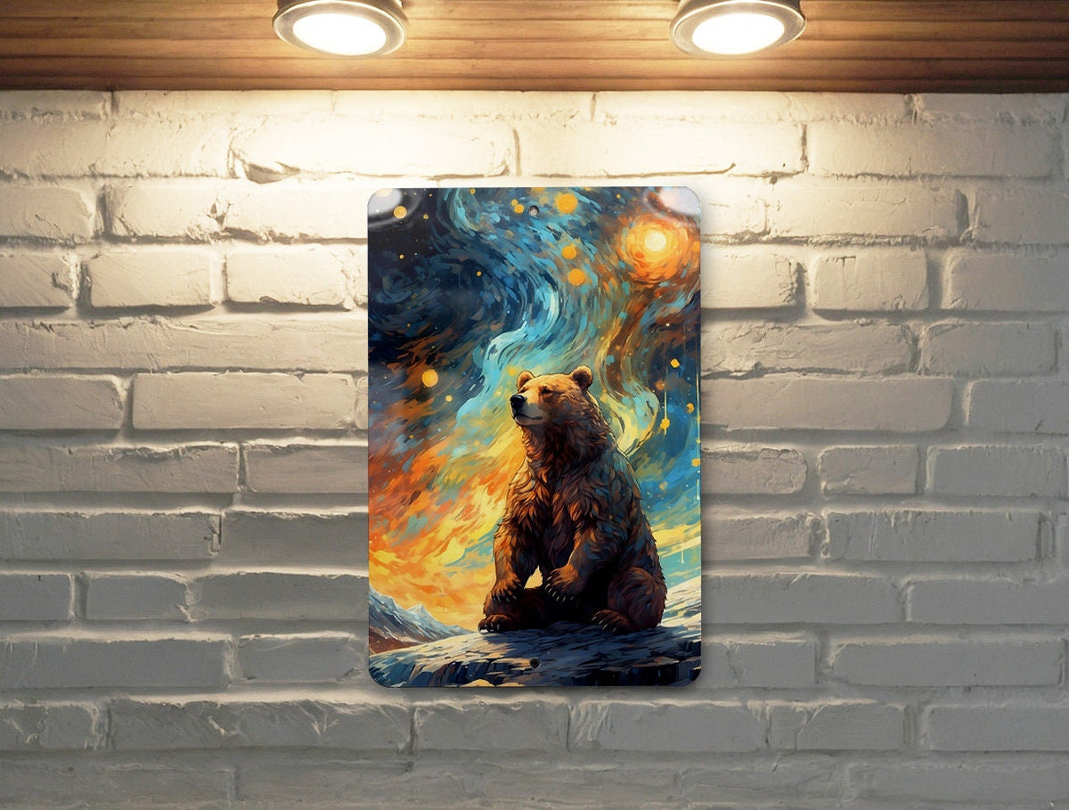 Bear Staring at Galaxy Wall Art Metal Sign - Cosmic Animal, Space Decor, Starry Night, Nature Meets Space, Unique Art — photo 4