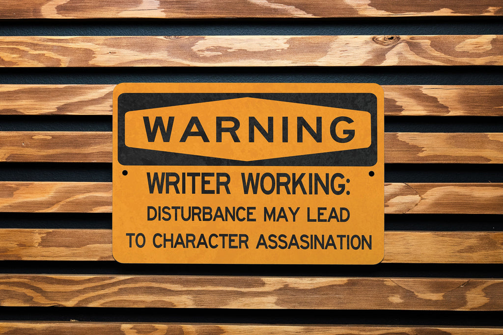 Warning Writer Working Beware of Character Assassination Metal Sign, Literary Humor, Writing Process Alert, Author's Warning — photo 2