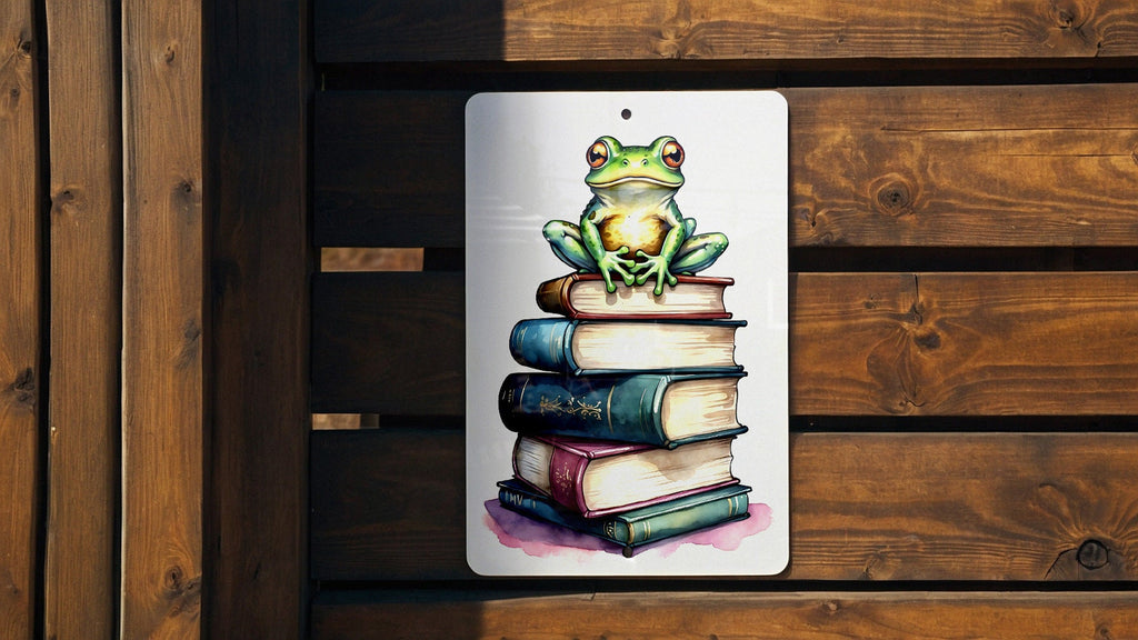 Frog on Books Wall Art Metal Sign - Whimsical Reading, Literary Frog, Book Lover's Dream, Enchanted Study, Magical Reading Nook — photo 5