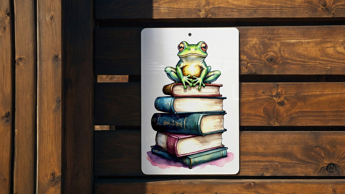 Frog on Books Wall Art Metal Sign - Whimsical Reading, Literary Frog, Book Lover's Dream, Enchanted Study, Magical Reading Nook — photo 5
