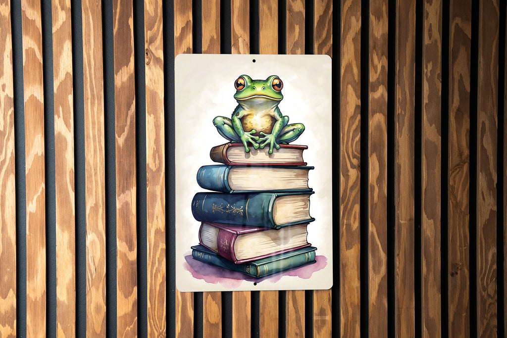 Frog on Books Wall Art Metal Sign - Whimsical Reading, Literary Frog, Book Lover's Dream, Enchanted Study, Magical Reading Nook — photo 7
