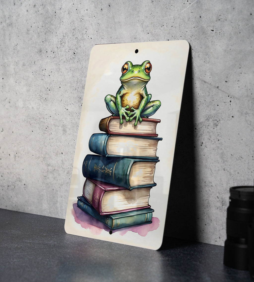 Frog on Books Wall Art Metal Sign - Whimsical Reading, Literary Frog, Book Lover's Dream, Enchanted Study, Magical Reading Nook — photo 8