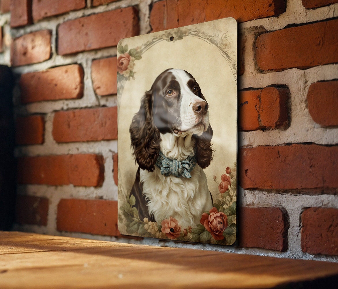 Victorian English Springer Metal Sign - Regal Spaniel, Aristocratic Charm, Period Dog Portrait, Noble Canine, Heritage Decor — photo 1