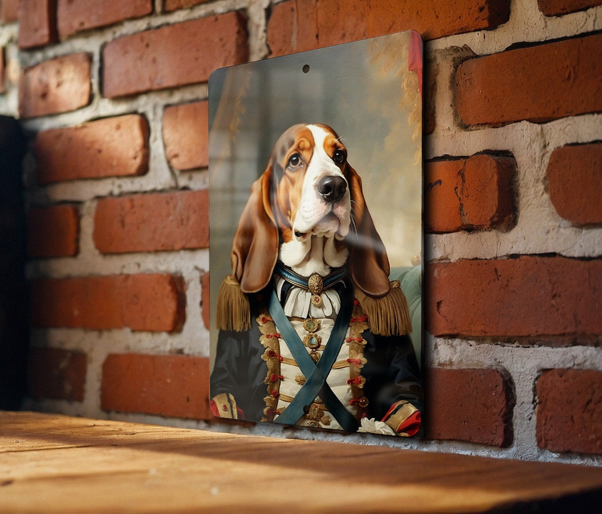 Victorian Warrior Basset Hound Metal Sign - Regal Hound, Noble Sentry, Period Guard, Aristocratic Basset, Historical Dog Decor — photo 4