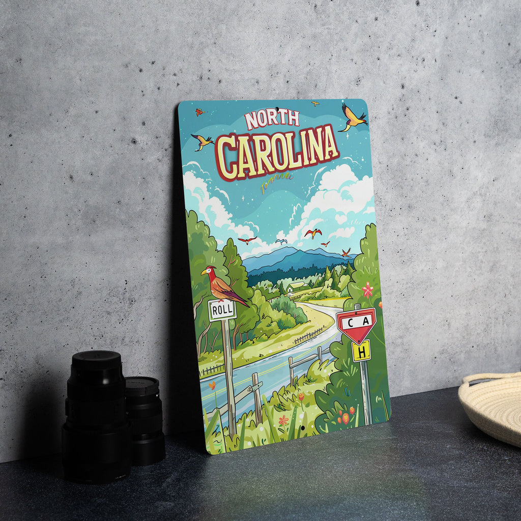 Retro Cartoon North Carolina with a Unique Metal Sign retro cartoons, North Carolina, metal sign, travel collectibles — photo 2