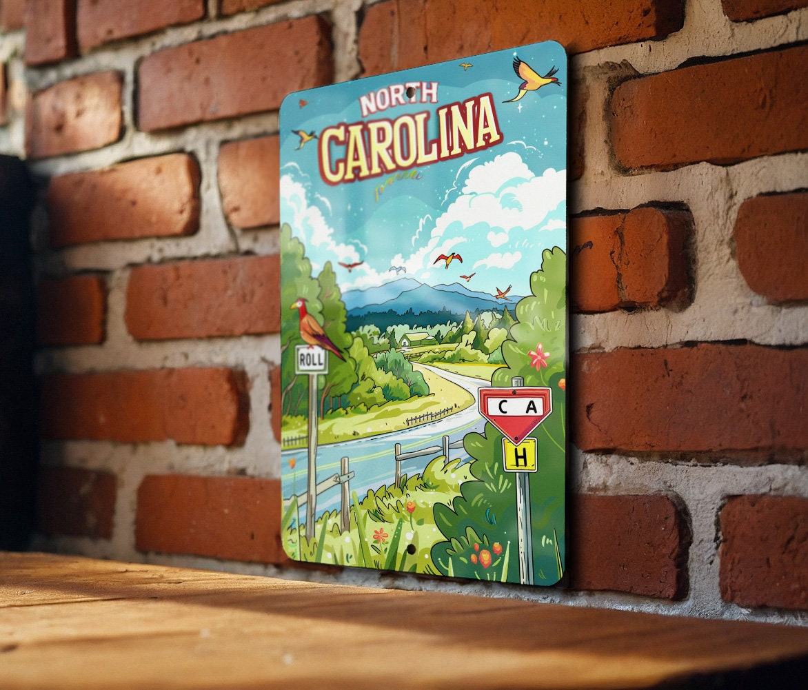 Retro Cartoon North Carolina with a Unique Metal Sign retro cartoons, North Carolina, metal sign, travel collectibles — photo 3