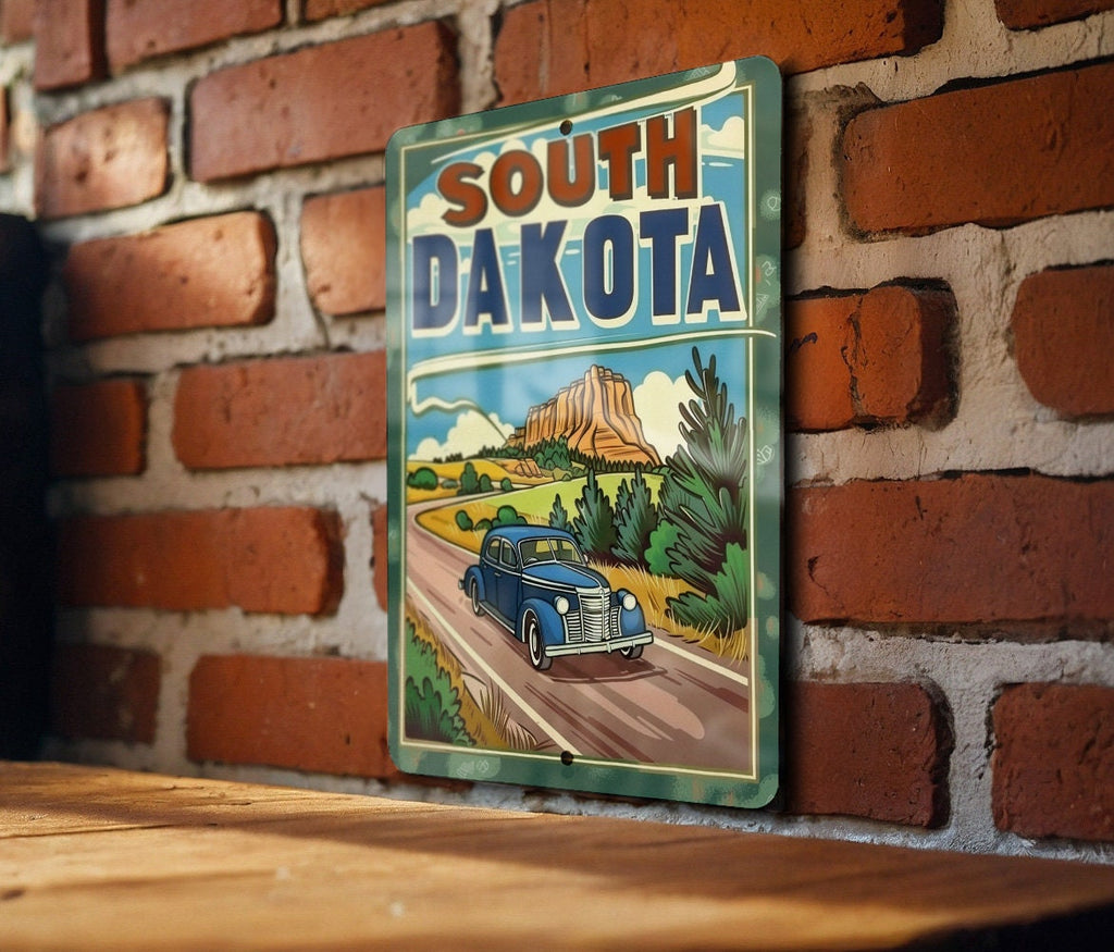Retro Cartoon Metal Sign: A Nostalgic Journey to South DakotaRetro Cartoon, South Dakota, Metal Sign, Vintage Travel, Collectible Artifacts — photo 1