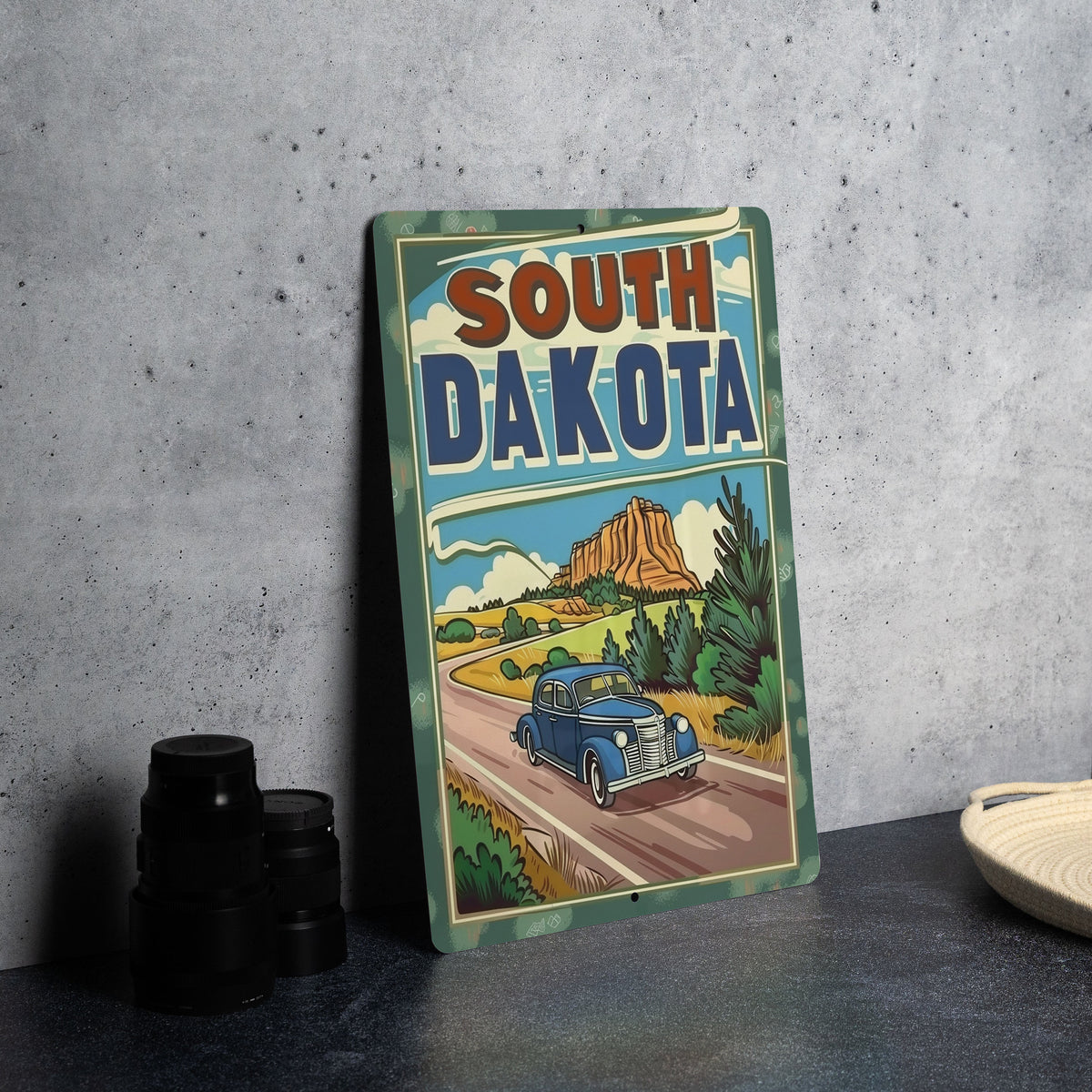 Retro Cartoon Metal Sign: A Nostalgic Journey to South DakotaRetro Cartoon, South Dakota, Metal Sign, Vintage Travel, Collectible Artifacts — photo 2