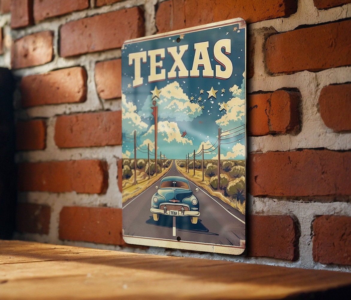 Retro Cartoon Visit Texas Metal Sign: Perfect Vintage DecorRetro Cartoon, Texas Metal Sign, Vintage Decor, Cartoon Visit, Texas Travel — photo 1
