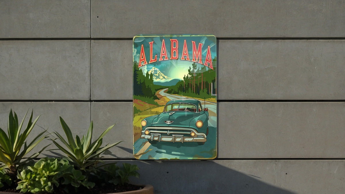 Retro Cartoon Alabama Visit Metal Sign | Vintage Decor, Classic Animation, Travel Souvenir, Collectible Art, Home Decoration — photo 1