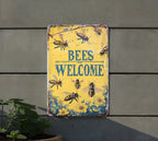 Vintage Style Metal Sign, Bees Welcome, Garden Decor, Rustic Home Accent, Unique Gift Idea — photo 4