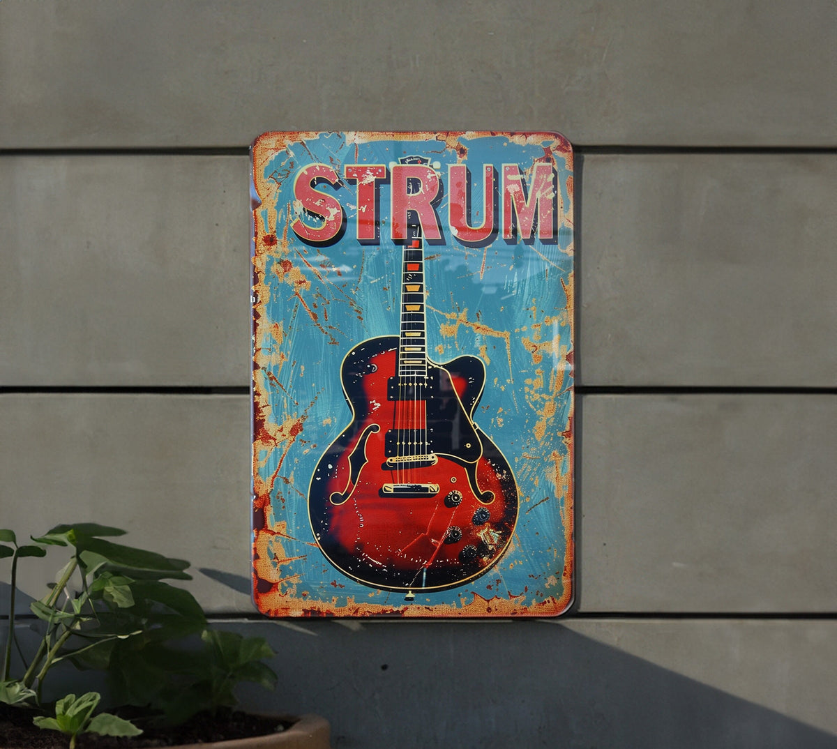 Vintage Style Metal Sign, Playing Guitar, STRUM Sign, Guitar Decor, Retro Music Wall Art — photo 2