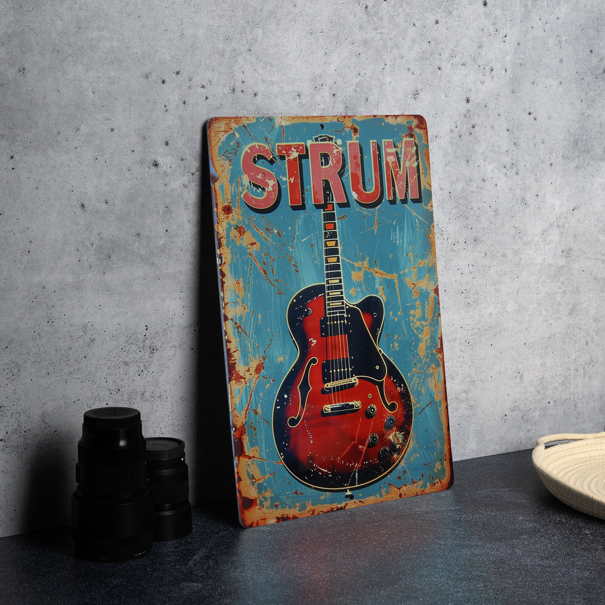 Vintage Style Metal Sign, Playing Guitar, STRUM Sign, Guitar Decor, Retro Music Wall Art — photo 5