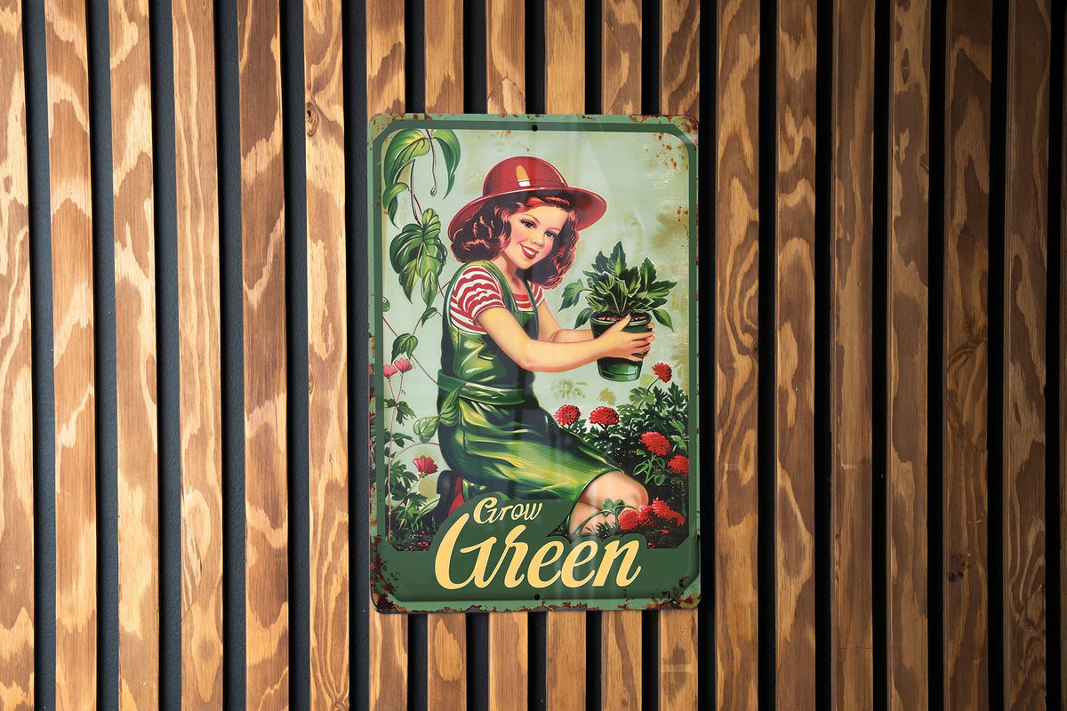 Retro Garden Sign, Metal Garden Decor, Vintage Gardening Sign, Outdoor Wall Art, Grow Green Plaque — photo 2
