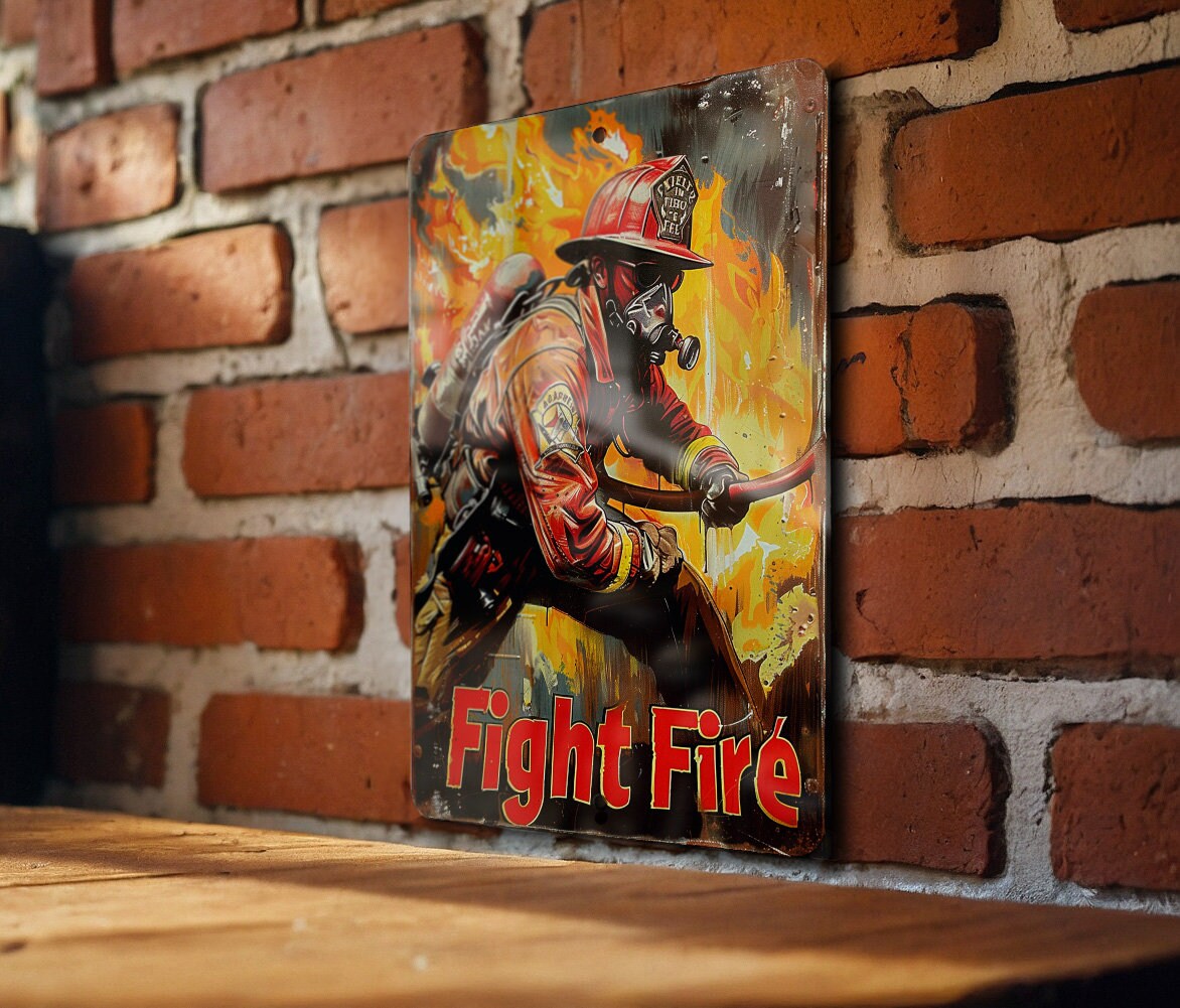 Vintage Firefighter Sign, Metal Wall Decor, Firefighter Gift, Fire Station Art, Firefighter Home Decor — photo 2