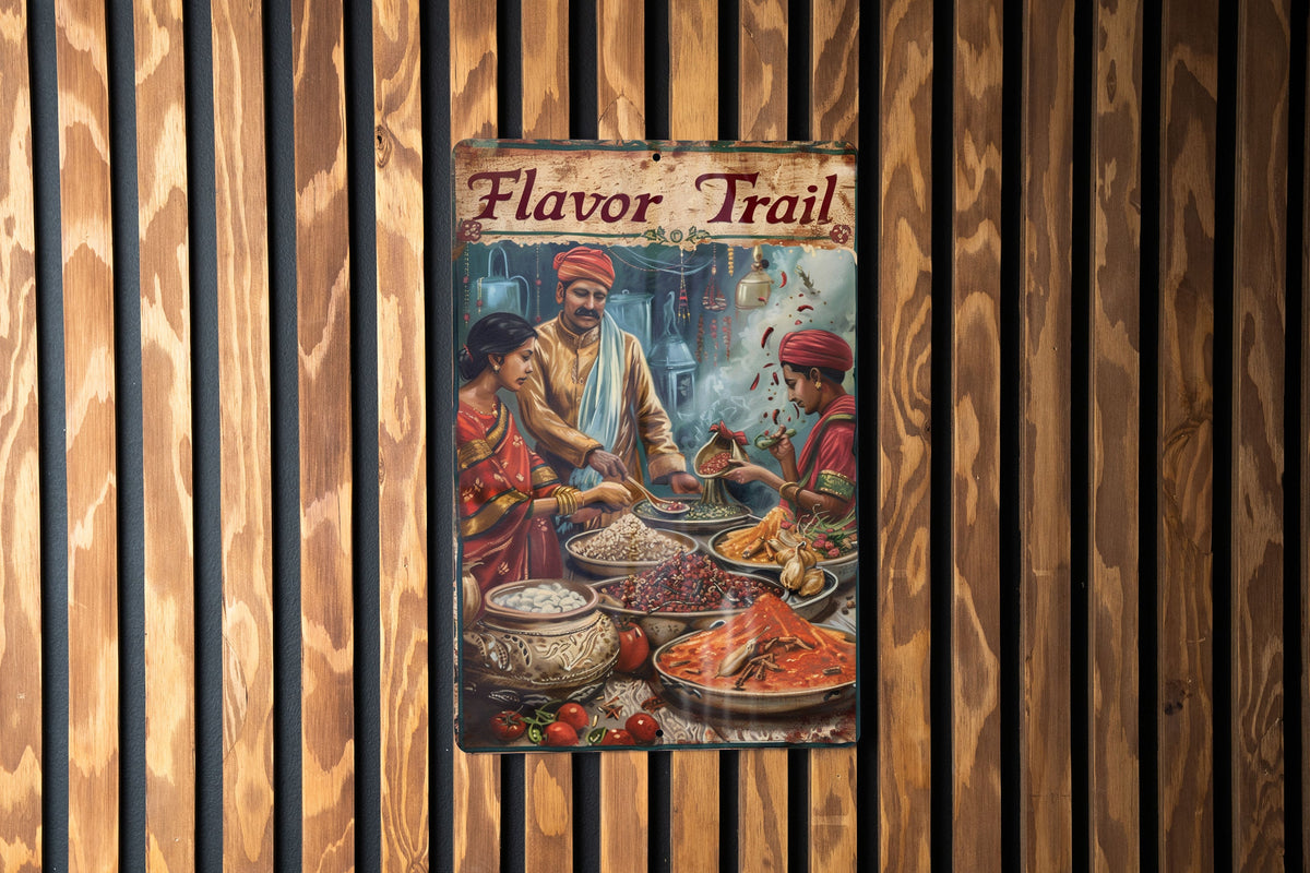 Indian Spice Journey Sign, Flavor Trail Decor, Culinary Discovery Art, Vintage Kitchen Sign, Metal Sign — photo 1