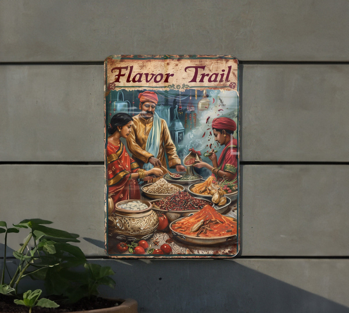 Indian Spice Journey Sign, Flavor Trail Decor, Culinary Discovery Art, Vintage Kitchen Sign, Metal Sign — photo 2