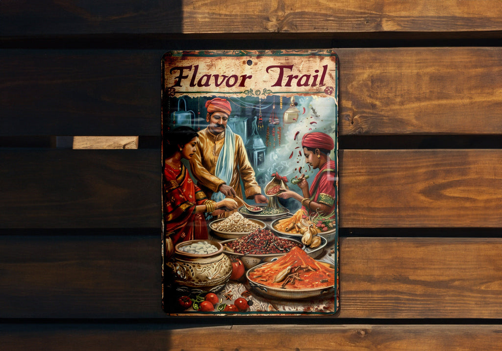 Indian Spice Journey Sign, Flavor Trail Decor, Culinary Discovery Art, Vintage Kitchen Sign, Metal Sign — photo 3