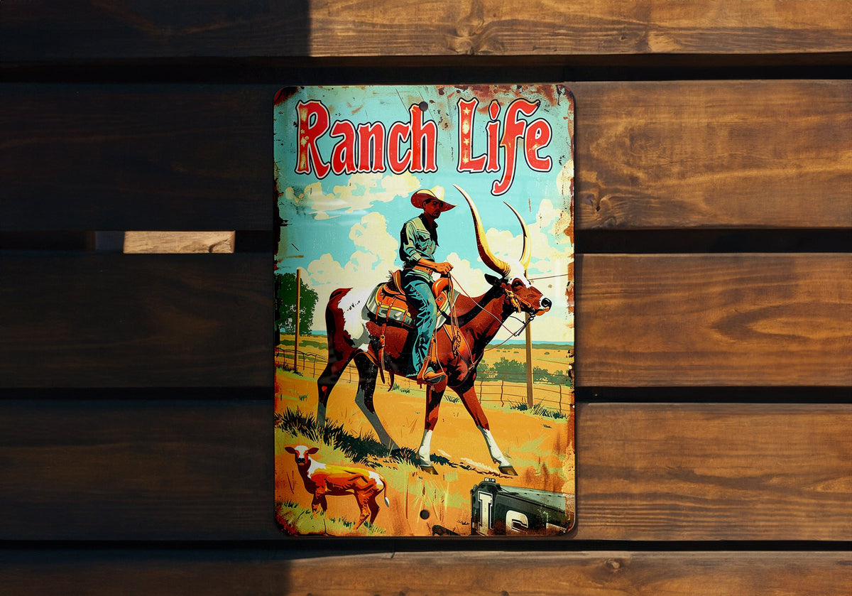 Vintage Aluminum Sign, Texas Longhorn, Ranch Life, Western Culture, Metal Sign — photo 3