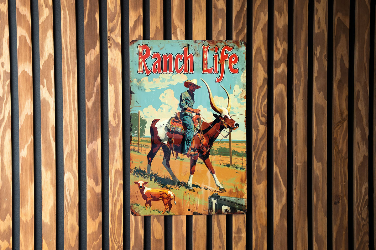 Vintage Aluminum Sign, Texas Longhorn, Ranch Life, Western Culture, Metal Sign — photo 4