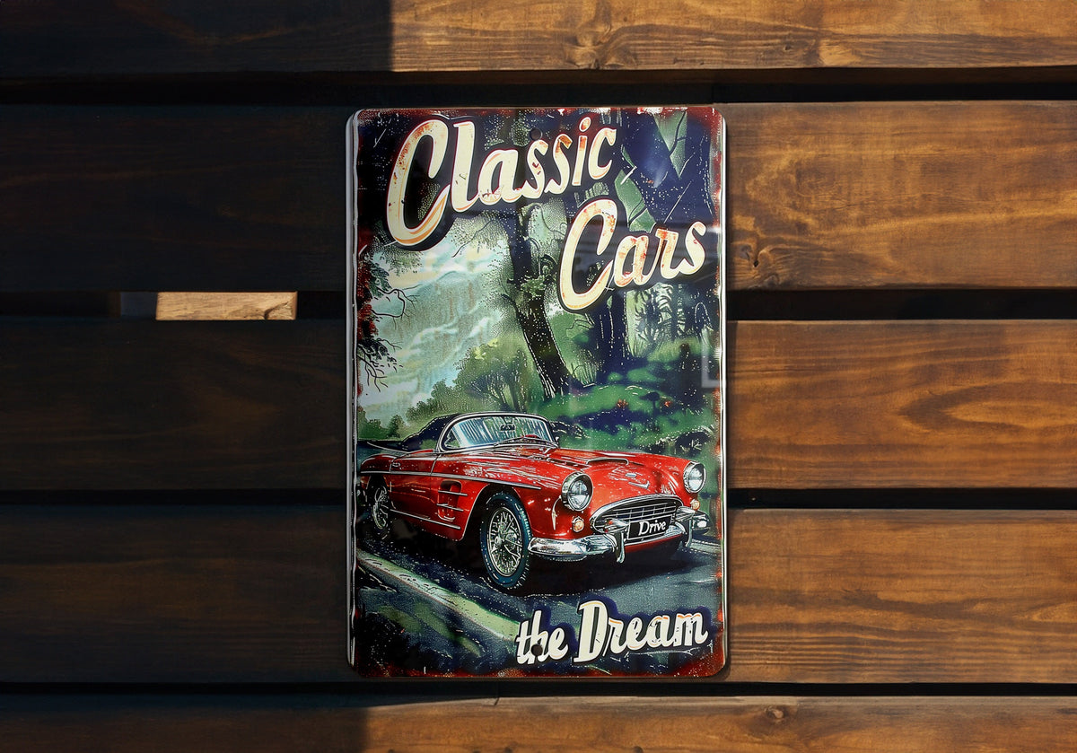 Classic Cars Metal Sign, Vintage Road Signs, Drive the Dream Decor, Funny Wall Art, Retro Garage Decor — photo 2