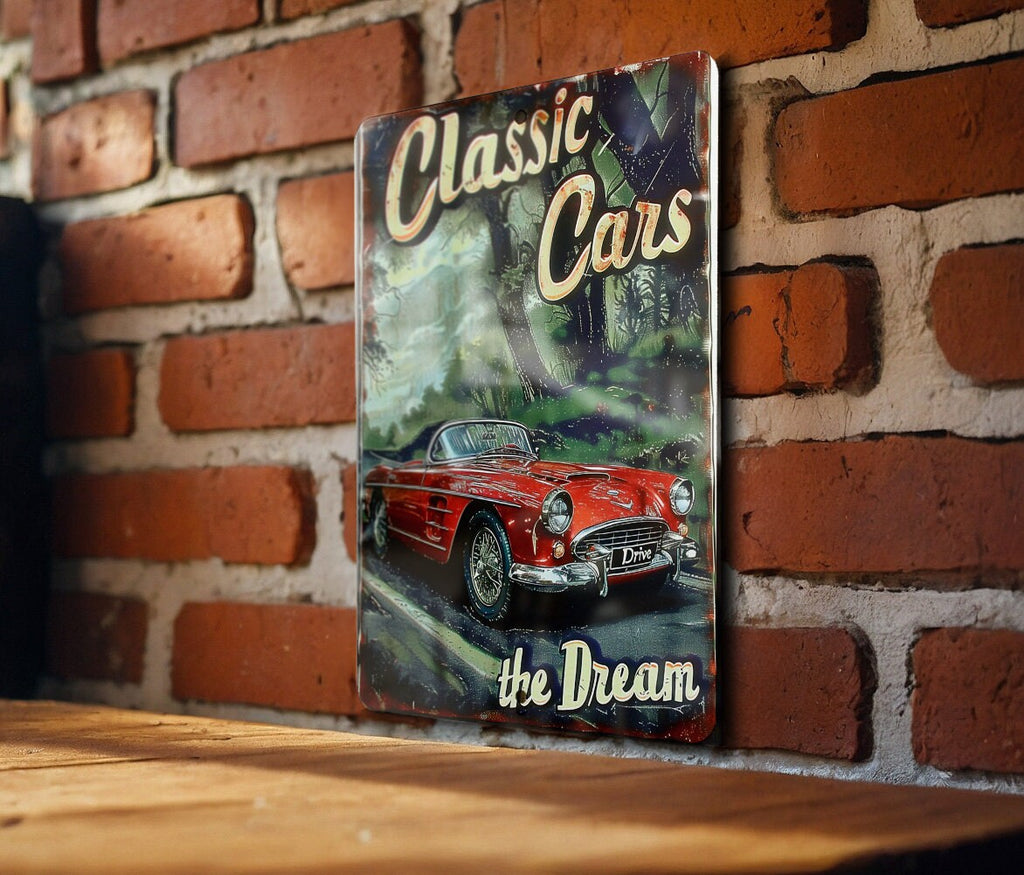 Classic Cars Metal Sign, Vintage Road Signs, Drive the Dream Decor, Funny Wall Art, Retro Garage Decor — photo 3