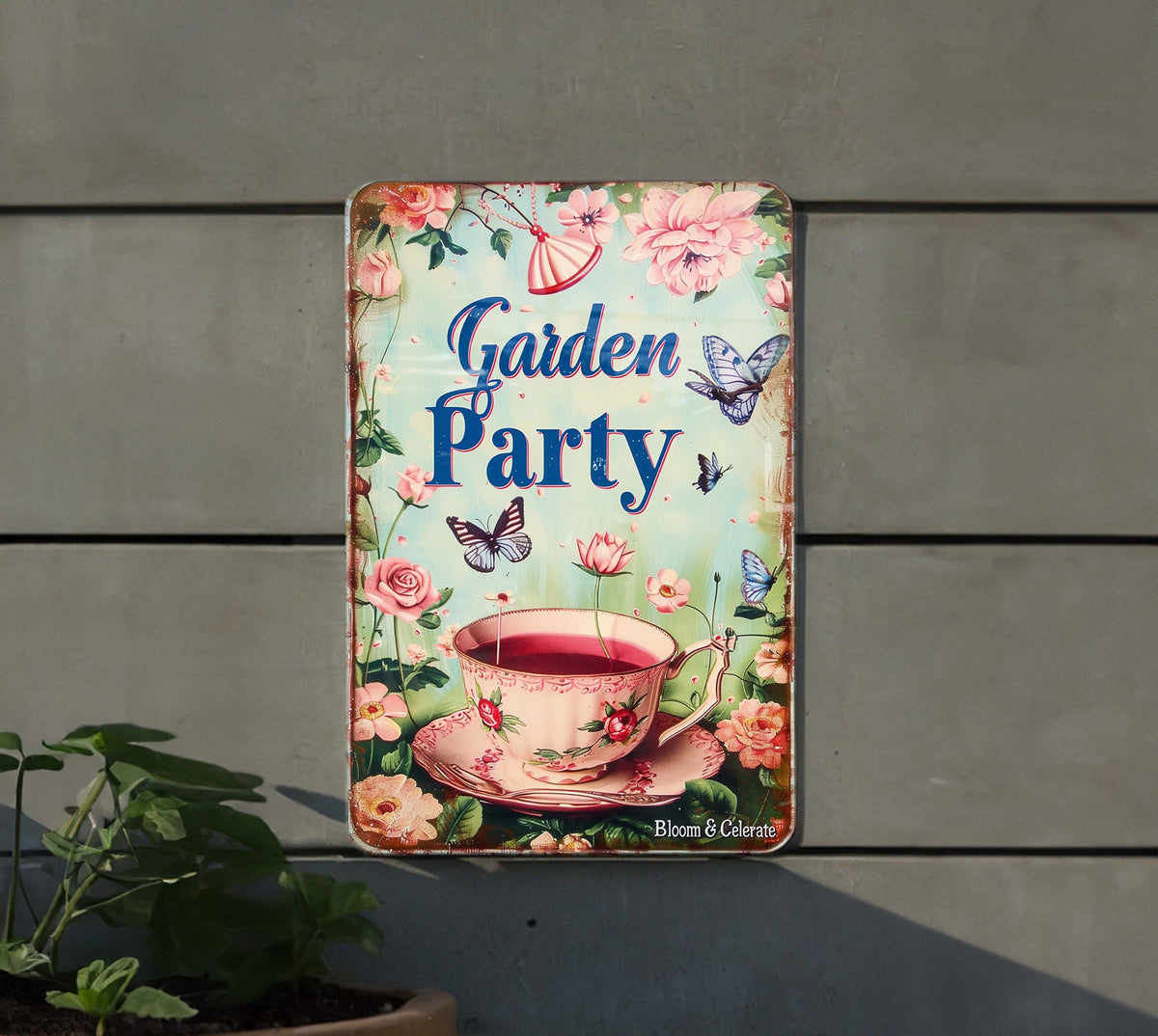Vintage Garden Party Sign, Metal Wall Decor, Tea Party Decorations, Outdoor Garden Sign, Funny Yard Art — photo 1