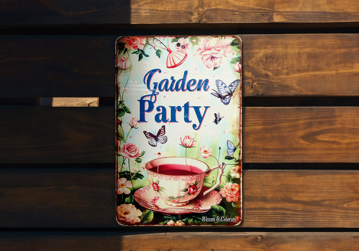 Vintage Garden Party Sign, Metal Wall Decor, Tea Party Decorations, Outdoor Garden Sign, Funny Yard Art — photo 2