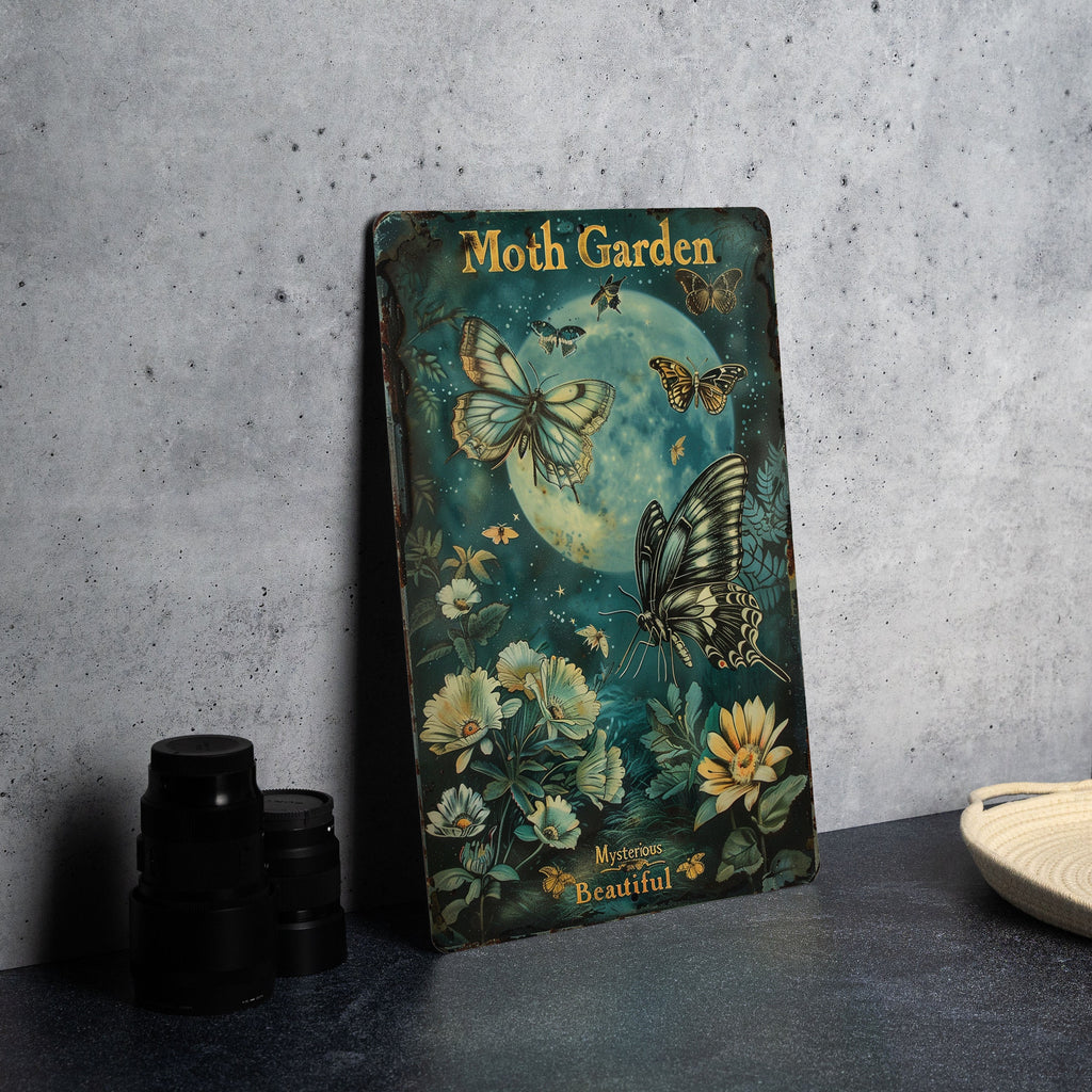 Moth Garden Vintage Sign, Moths and Moonlight, Mysterious Beauty, Funny Metal Sign, Beautiful Vintage Style — photo 1