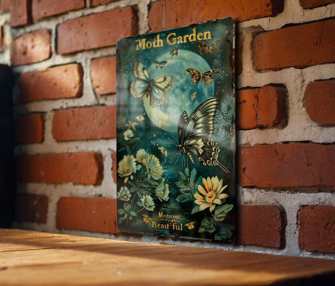 Moth Garden Vintage Sign, Moths and Moonlight, Mysterious Beauty, Funny Metal Sign, Beautiful Vintage Style — photo 2
