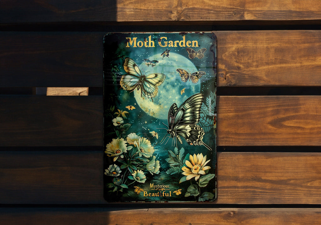 Moth Garden Vintage Sign, Moths and Moonlight, Mysterious Beauty, Funny Metal Sign, Beautiful Vintage Style — photo 3