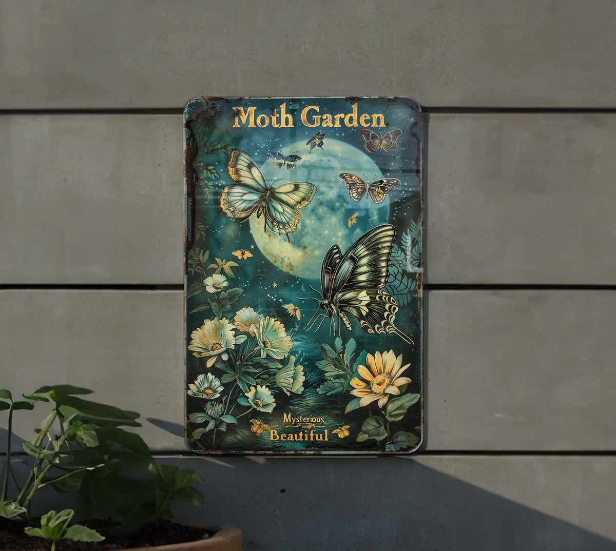 Moth Garden Vintage Sign, Moths and Moonlight, Mysterious Beauty, Funny Metal Sign, Beautiful Vintage Style — photo 4