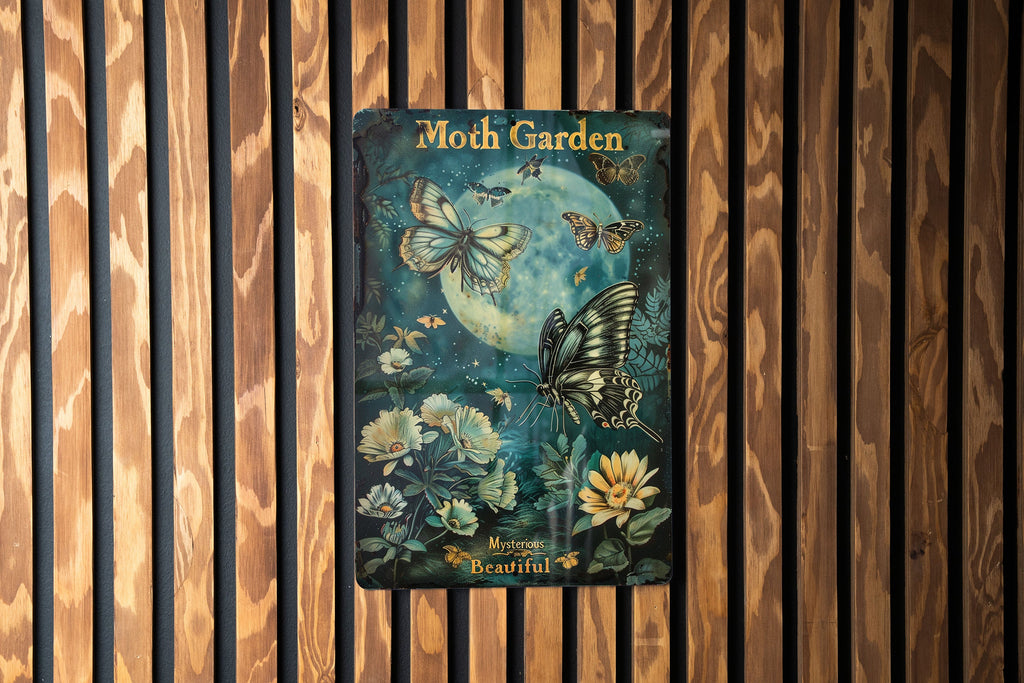 Moth Garden Vintage Sign, Moths and Moonlight, Mysterious Beauty, Funny Metal Sign, Beautiful Vintage Style — photo 5