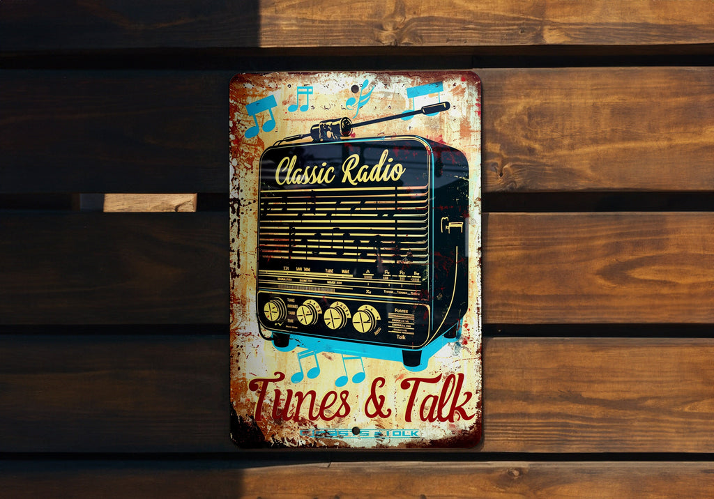 Classic Radio Metal Sign, Vintage Radio, Music Notes, Tunes & Talk, Retro Style — photo 1