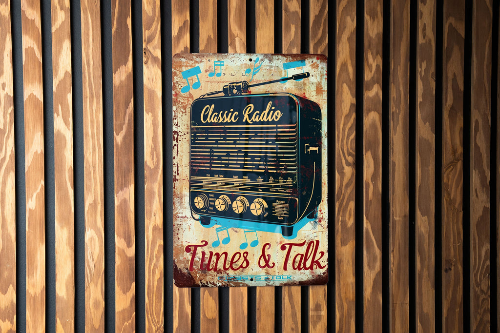 Classic Radio Metal Sign, Vintage Radio, Music Notes, Tunes & Talk, Retro Style — photo 2