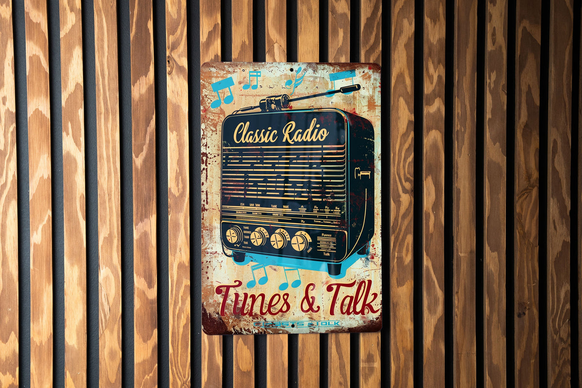 Classic Radio Metal Sign, Vintage Radio, Music Notes, Tunes & Talk, Retro Style — photo 2