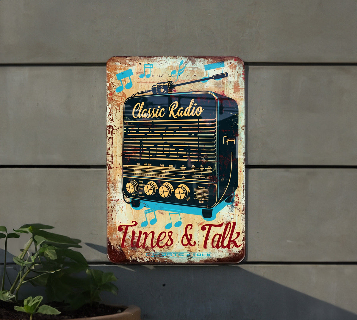Classic Radio Metal Sign, Vintage Radio, Music Notes, Tunes & Talk, Retro Style — photo 3