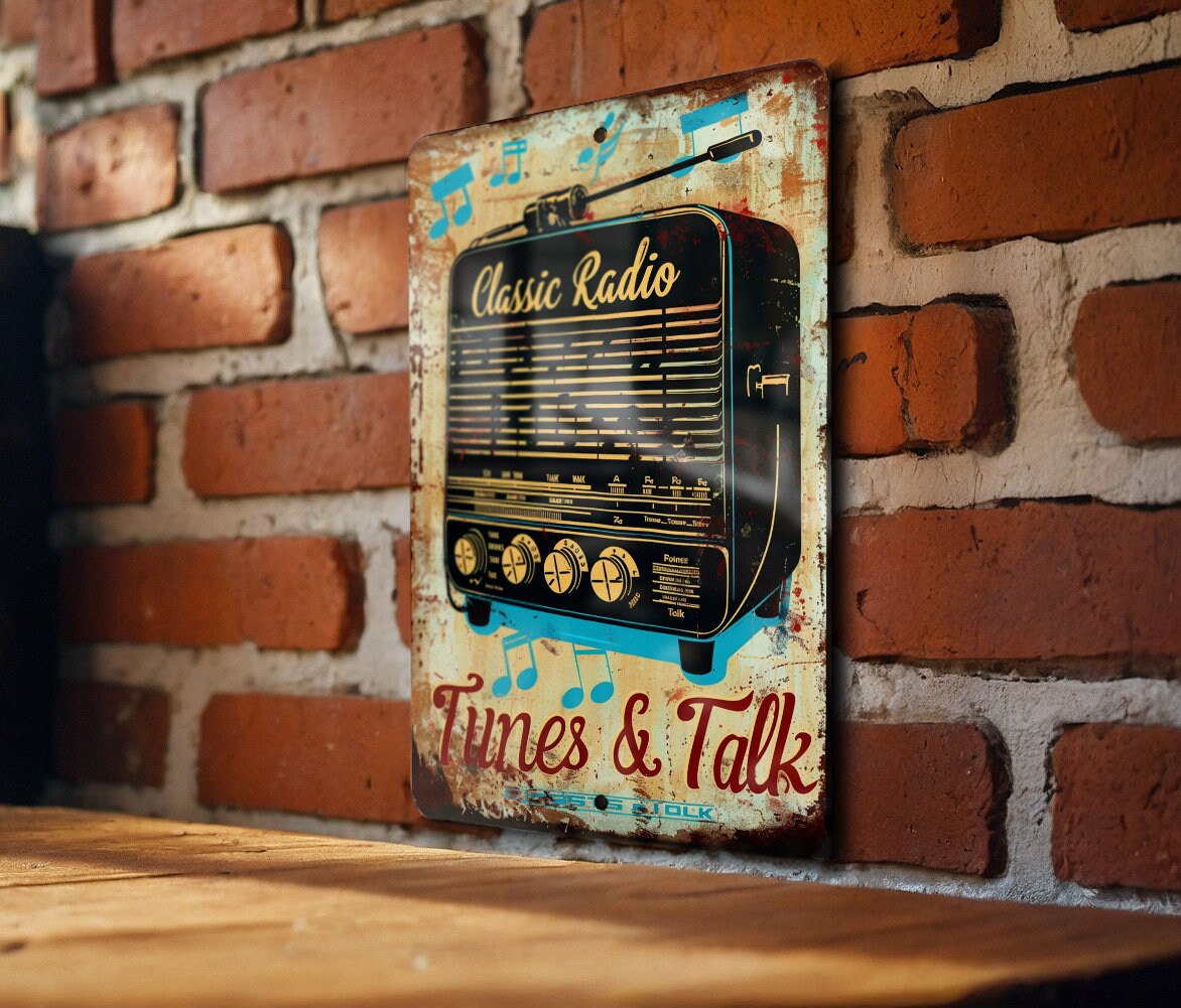 Classic Radio Metal Sign, Vintage Radio, Music Notes, Tunes & Talk, Retro Style — photo 4