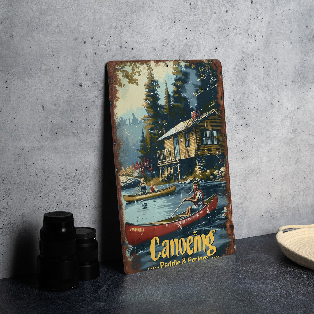 Canoeing Essentials, Paddle & Explore, Vintage Metal Sign, River Adventure, Funny Canoe Decor — photo 1