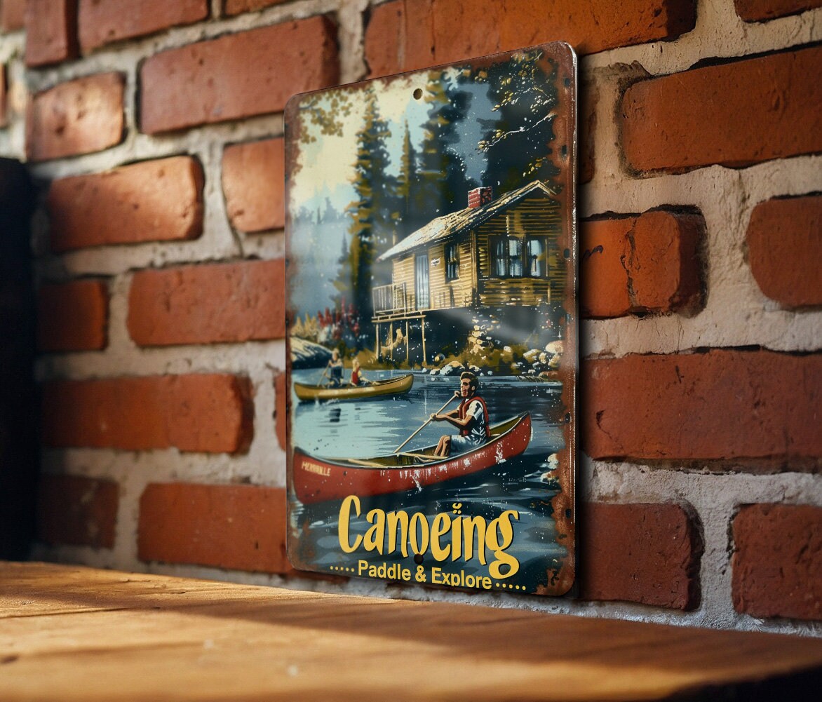 Canoeing Essentials, Paddle & Explore, Vintage Metal Sign, River Adventure, Funny Canoe Decor — photo 2