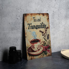 Tea and Tranquility Vintage Style Metal Sign, Vintage Teacup, Retro Illustrations, Bright Colors, Steam and Herbs — photo 5