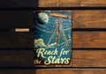 Reach for the Stars Vintage Telescope, Celestial Illustrations, Muted Colors, Retro Fonts, Funny Metal Sign — photo 1