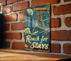 Reach for the Stars Vintage Telescope, Celestial Illustrations, Muted Colors, Retro Fonts, Funny Metal Sign — photo 3