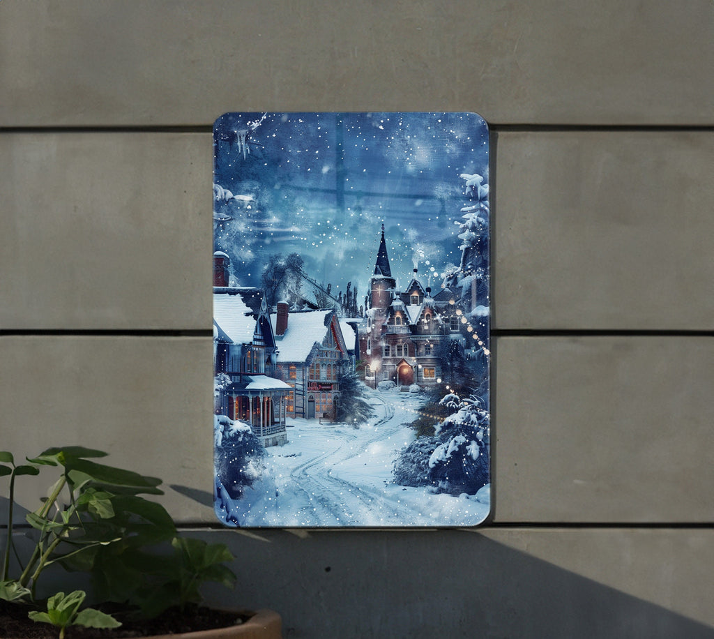 Winter Wonderland Vintage Metal Sign, Christmas Village Decor, Snowy Victorian Scene, Blue Tones Art, Cool Christmas Gift — photo 2