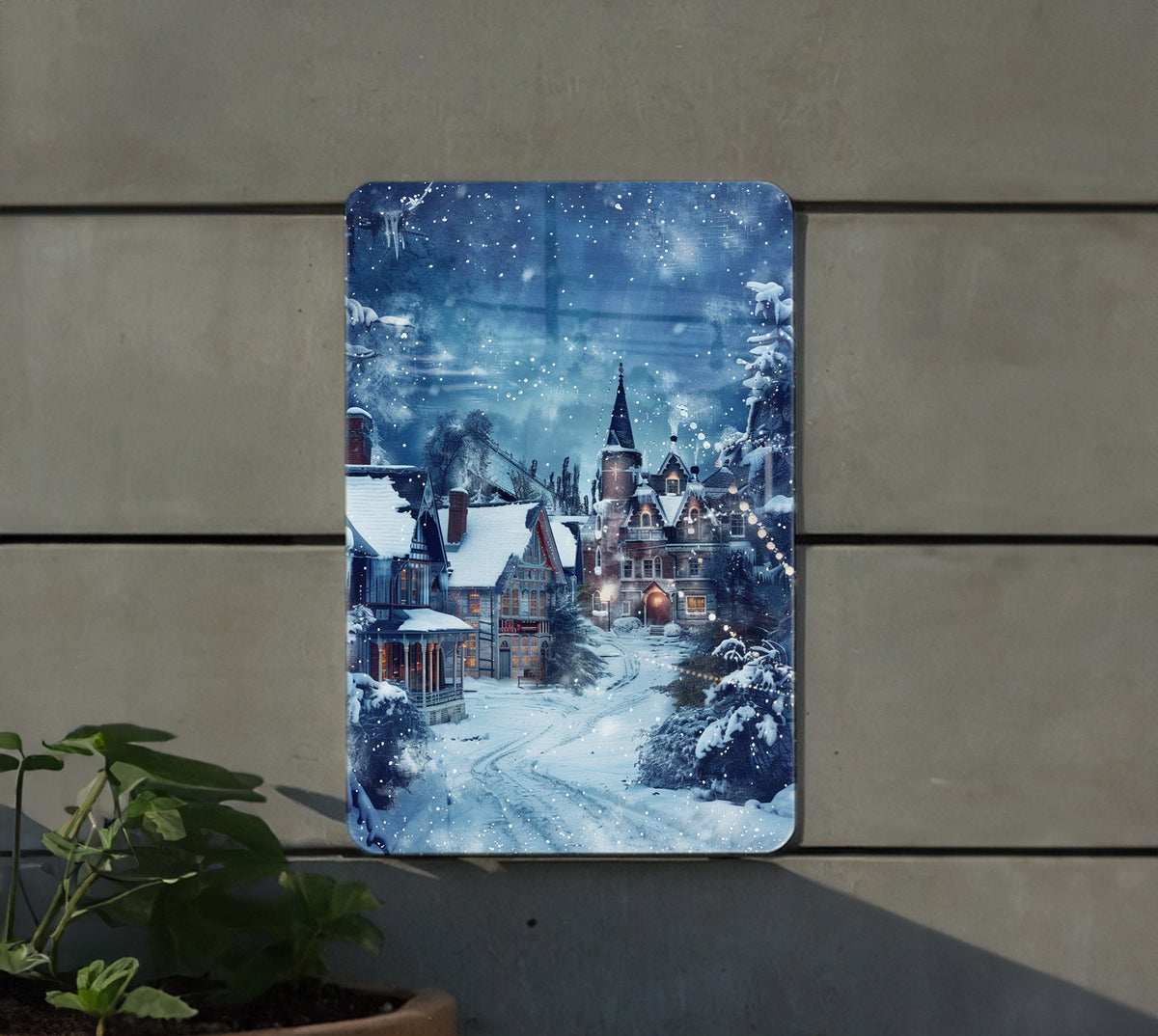 Winter Wonderland Vintage Metal Sign, Christmas Village Decor, Snowy Victorian Scene, Blue Tones Art, Cool Christmas Gift — photo 2