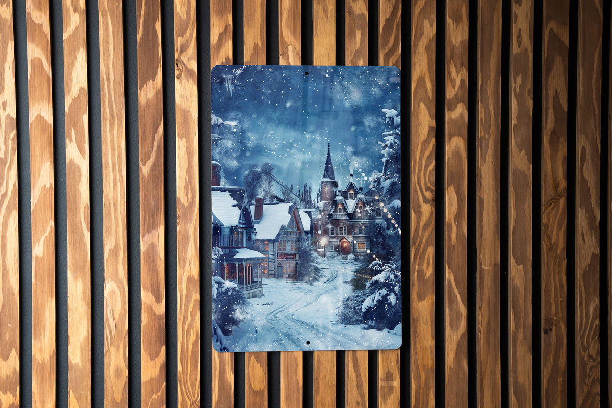 Winter Wonderland Vintage Metal Sign, Christmas Village Decor, Snowy Victorian Scene, Blue Tones Art, Cool Christmas Gift — photo 5